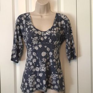 3/4 blue floral blouse